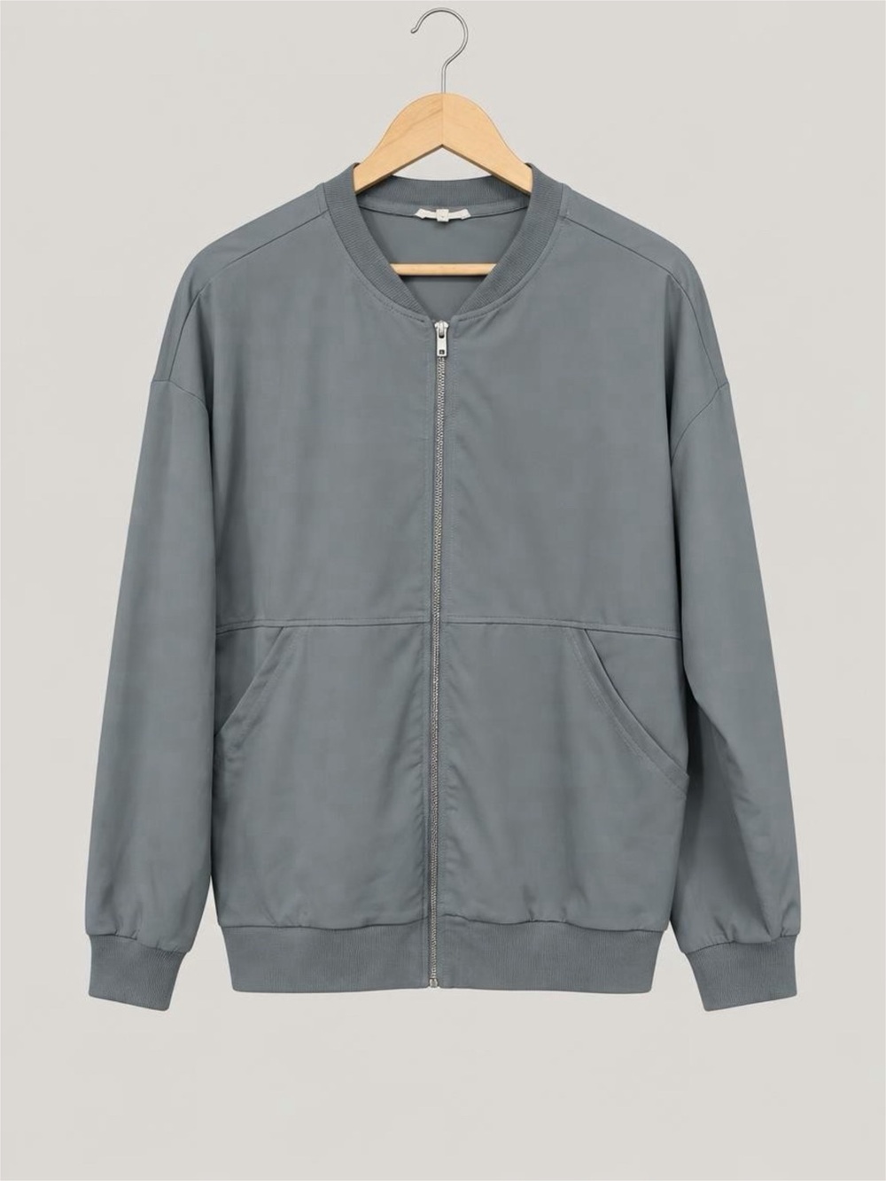 Women’s Zip-Front Lightweight Bomber Jacket in Gray - L